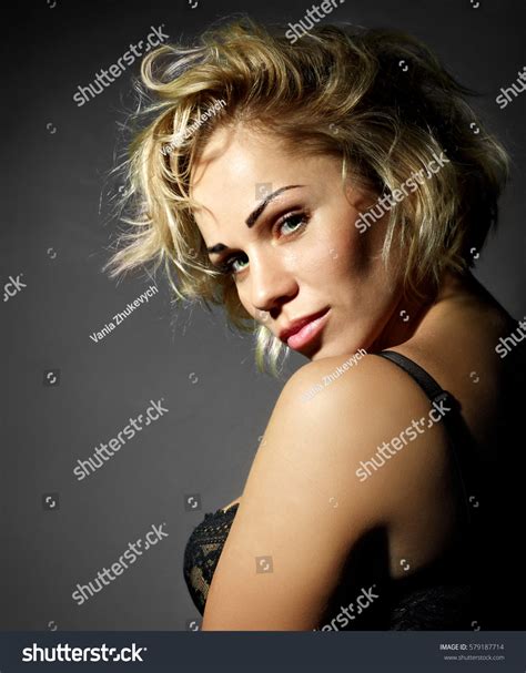 Studio Portrait Sexy Blond Black Lingerie Stock Photo Shutterstock