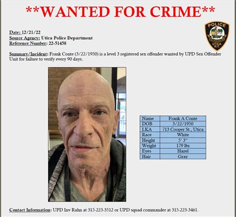 Level Sex Offender Wanted By Utica Police