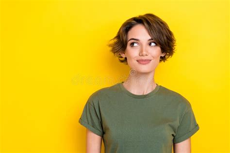 Photo Of Nice Adorable Pretty Girl With Bob Hairstyle Wear Khaki T