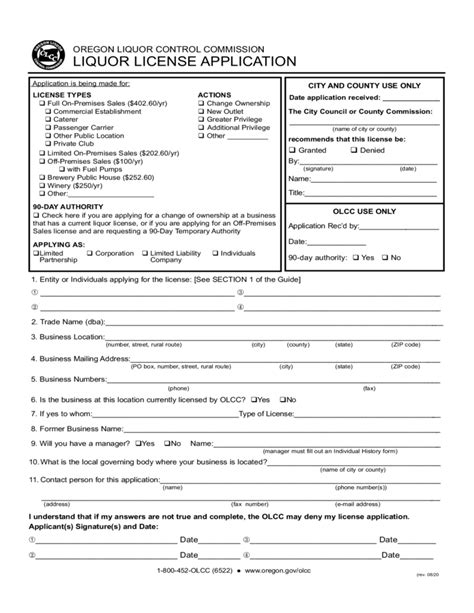 Liquor Licence Application Form Oregon Free Download