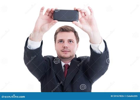 Business Person Taking A Selfie Using Phone Camera Or Smartphone Stock ...