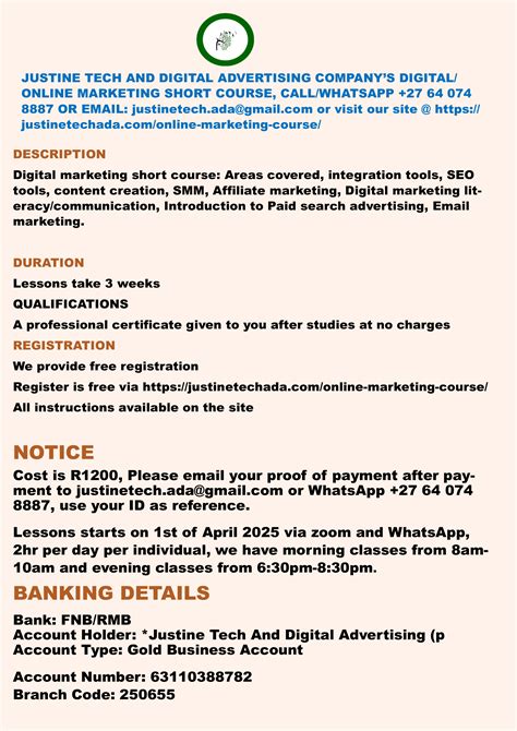 online marketing short course – JUSTINE TECH AND DIGITAL ADVERTISING