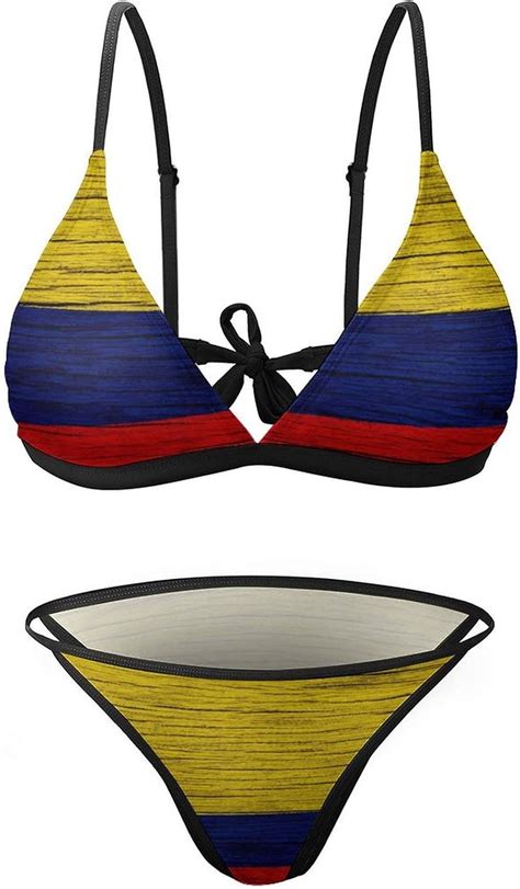 Chufzsd Wooden Texture Colombian Flag Sexy Swimwear 2 Piece Bathing