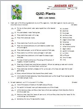 BBC Life PLANTS Video Quiz Editable By Tangstar Science TpT