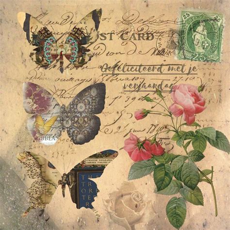 An Old Postcard With Roses And Butterflies On It