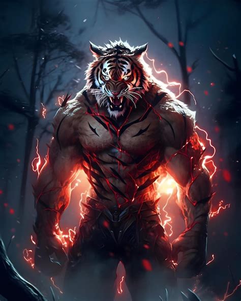 A Tiger With A Red Flame On Its Back Premium Ai Generated Image