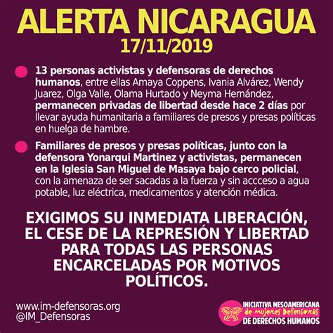 ALERTA NICARAGUA 17 11 2019 IM Defensoras