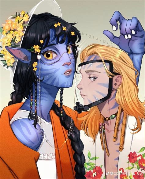 Two People Are Dressed Up As Avatars With Flowers In Their Hair And One