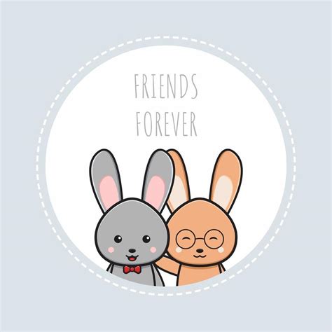 Cute rabbit bunny friends forever wallpaper icon cartoon illustration ...