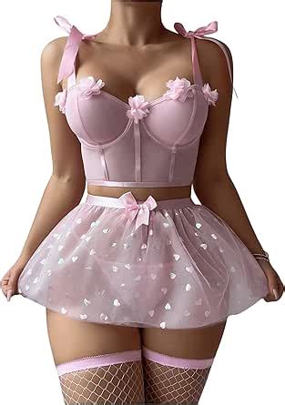 Gorglitter Women S Floral Appliques Lingerie Sets Piece Longline Bra Skirt Thong Set With