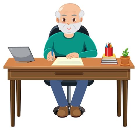 Premium Vector | Old man sitting at desk