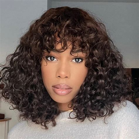 Amazon Joedir Hair Short Curly Wig With Bangs Human Hair Wig For