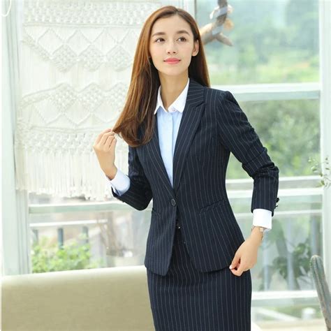 Blaser Women Blazers And Jackets Navy Blue Striped Ladies Work Wear Business Clothes Office