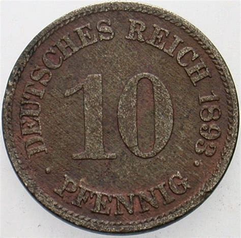 Kleinmünzen Kaiserreich 10 Pfennig 1893 E Korrodiert schön