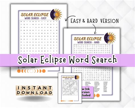 Solar Eclipse Word Search Solar Eclipse Games For Kids Solar Eclipse