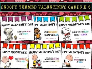 SNOOPY THEMED Valentine’s cards x 6