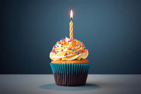 Premium Ai Image Single Candle Atop A Vibrant Birthday Cupcake