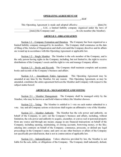 Free Arkansas Single Member LLC Operating Agreement Template