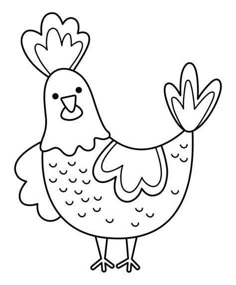 Vector black and white hen icon. Cute cartoon chicken illustration for ...