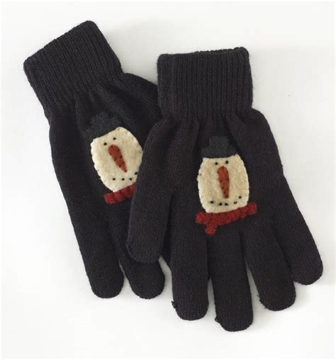 Snowman Black Gloves With Red On Scarf In Stock Black Gloves