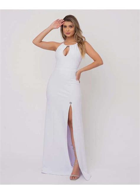 Vestido Miss Misses Longo Amarracao Brilho Branco Branco Dress Us