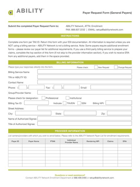 Fillable Online Payer Request Form General Payers Fax Email Print