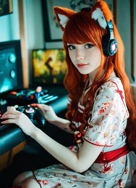 Lexica A Real Photo Of A 20 Year Old Cute Redhead Gamer Girl She Is