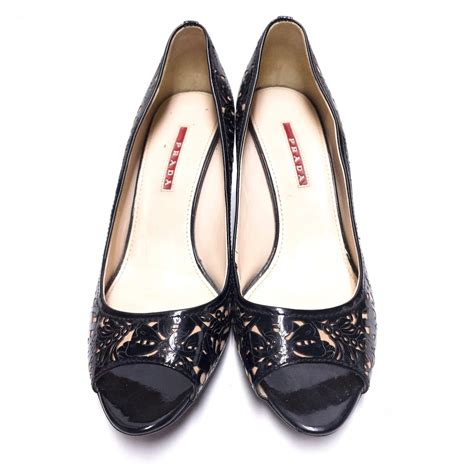 Prada Laser Cut Floral Peep Toe Pumps