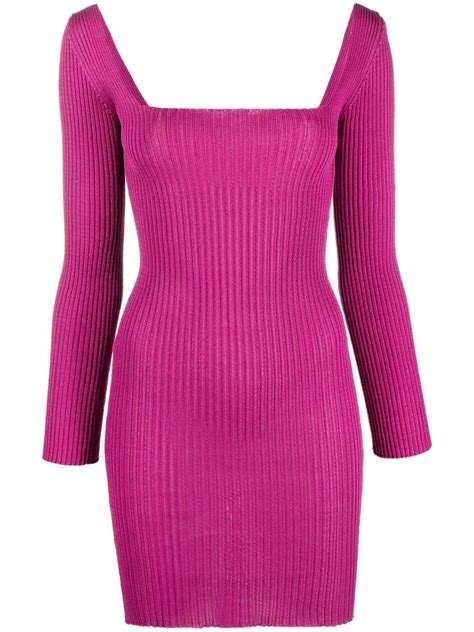 A ROEGE HOVE Square Neck Ribbed Knit Mini Dress Pink FARFETCH UK