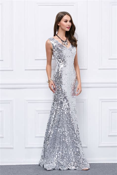 Silver Sequin Prom Dress