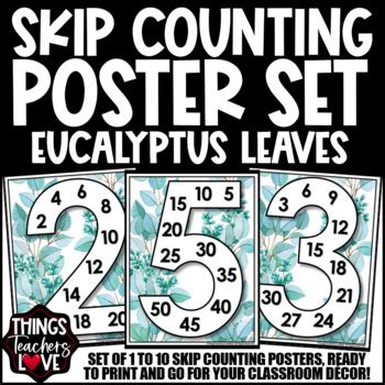 Skip Counting Math Posters 1 To 10 EUCALYPTUS CLASSROOM DECOR TPT