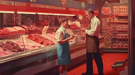 Premium Ai Image A Man And Woman Stand In Front Of A Meat Section