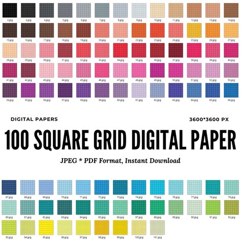 100 Square Grid Digital Paper, Commercial Use Instant Download 12x12in ...