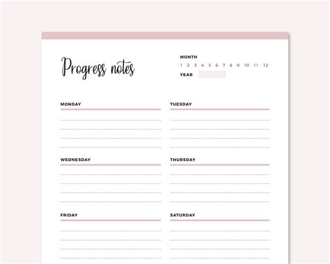 Printable Task Progress Notes, Weekly Task Tracker, Task Journal, Progress Diary, Weekly ...