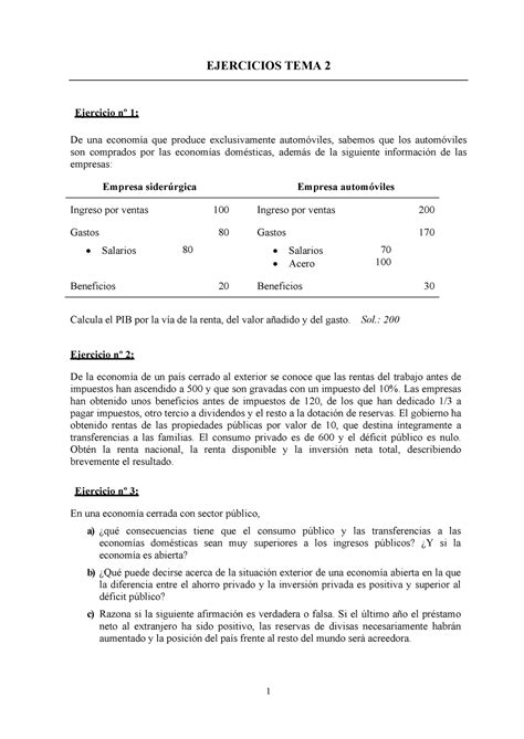 Ejercicios Tema 2 Y Ejercicios Del Tema 1 Ejercicios Tema 2 Ejercicio Nº 1 De Una Economía