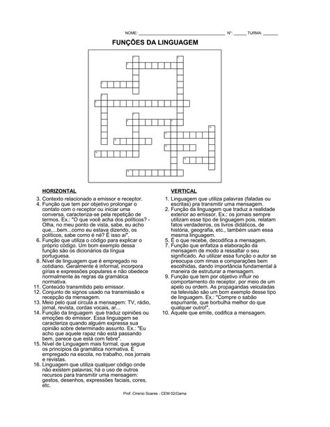 Palavras Cruzadas Sobre Funcoes Da Linguagem Pdf