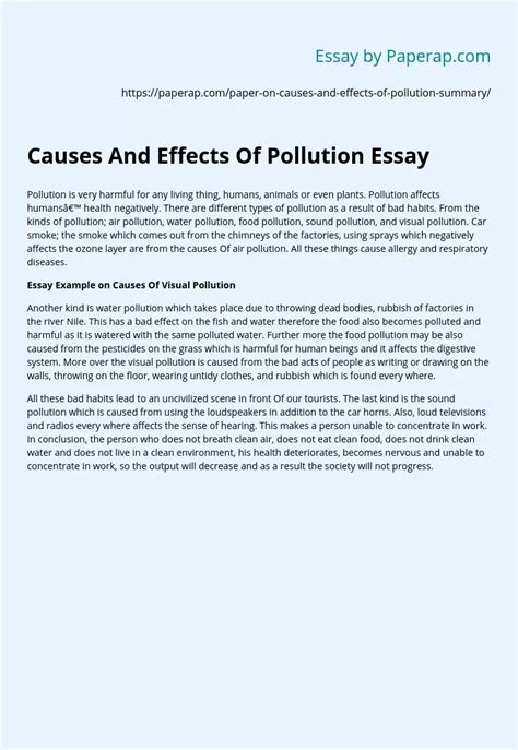 Causes And Effects Of Pollution Essay Free Essay Example