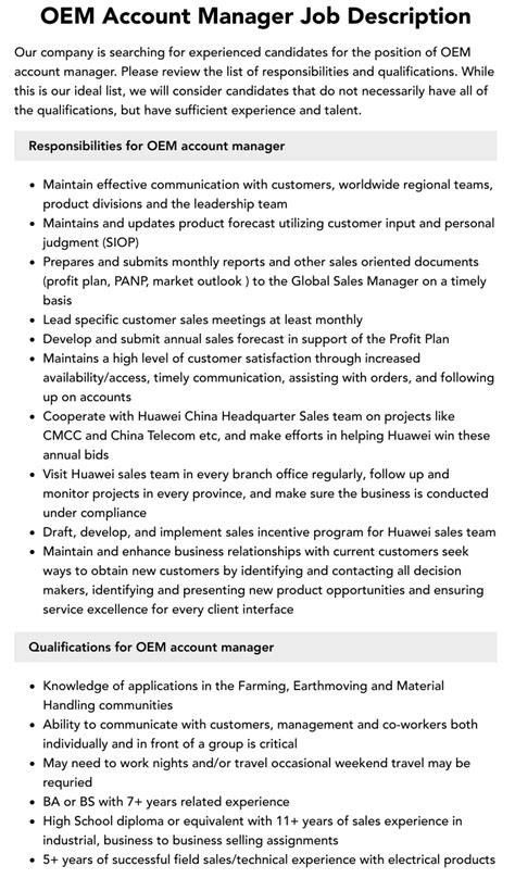 Oem Account Manager Job Description Velvet Jobs