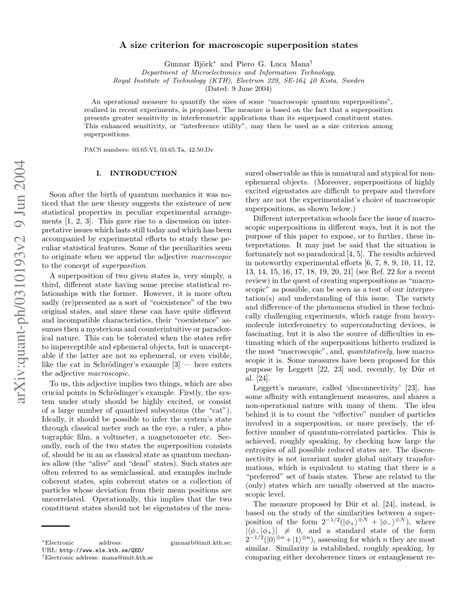 Pdf A Size Criterion For Macroscopic Superposition States