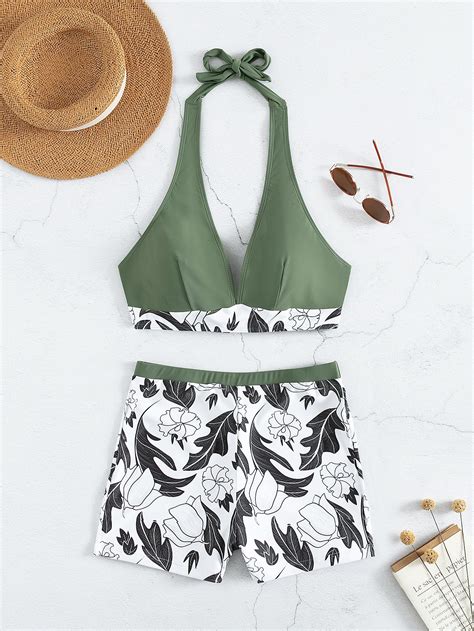 Shein Swim Vcay Conjunto De Biqu Ni Imprimir Floral Aleat Rio Cabresto