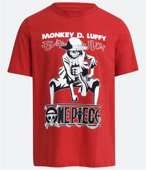 Camiseta Em Meia Malha Estampa Do Luffy Vermelho