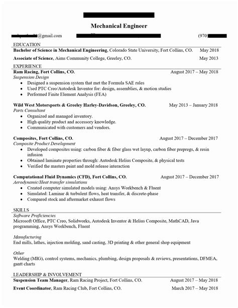 Entry Level Mechanical Engineering Cv