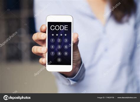 Mobile Passcode In A Phone Screen While Woman Holds It In The Hand