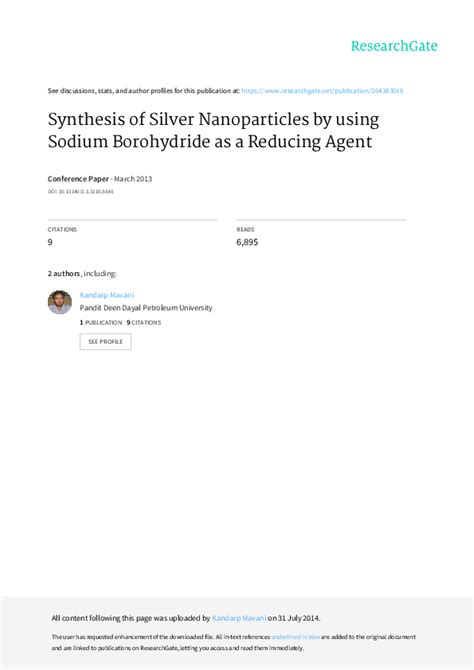 (PDF) Synthesis of Silver Nanoparticles by using Sodium Borohydride as ...