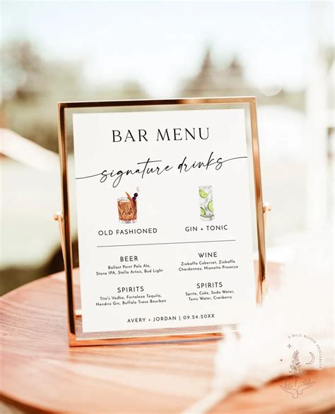 Signature Drinks Sign Template Minimalist Wedding Bar Menu Etsy