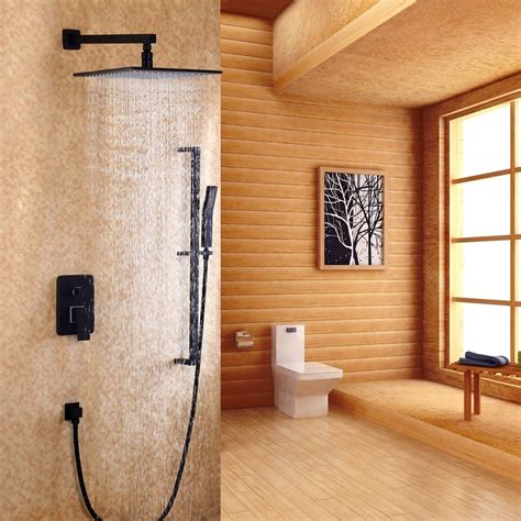 Luxury Dree Contemporary Wall Mount Square Rain Shower And Slide Bar Hand Shower System In Matte