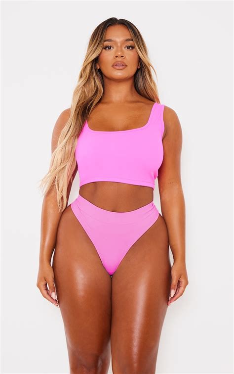 Shape Bright Pink Sculpted Scoop Neck Crop Top Shape Prettylittlething Usa