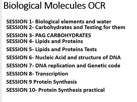 Ocr A Level Biology Biological Molecules Teaching Resources