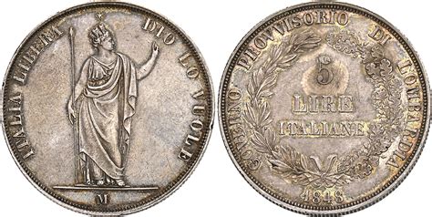 Provisorische Regierung 1848 5 Lire 1848 M Mailand Dav 206 Pagani