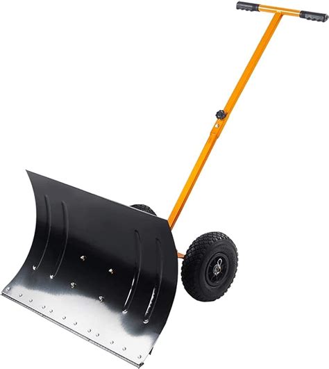 Review Snow Shovel with Wheels Durable Snow Pusher - Adjustable Rolling ...